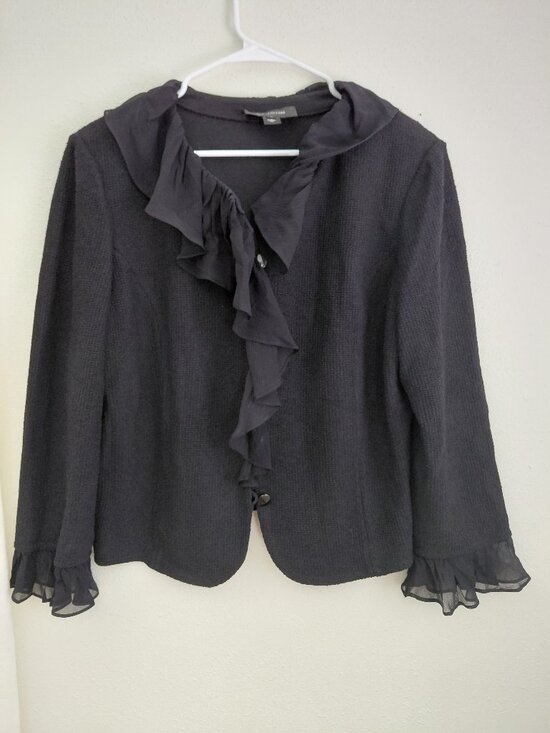 St. John Jackets & Blazers - St. John Black Ruffle Santana Knit Jacket Cardigan Size 14 Luxury Classic Career